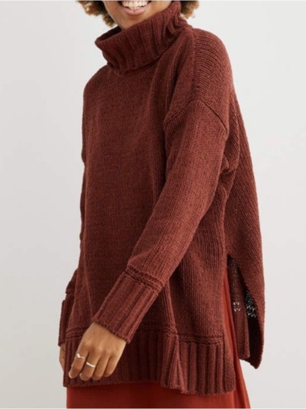 Aerie Chenille Turtleneck Sweater Brown Burgundy Size S Knit Oversized